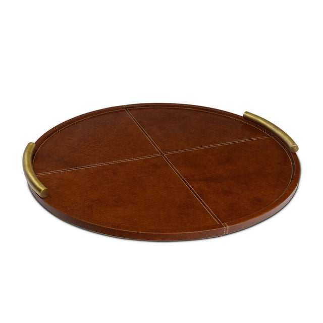 Regina Andrew Hayes Leather Tray Round Large, Cognac For Sale - Image 4 of 4