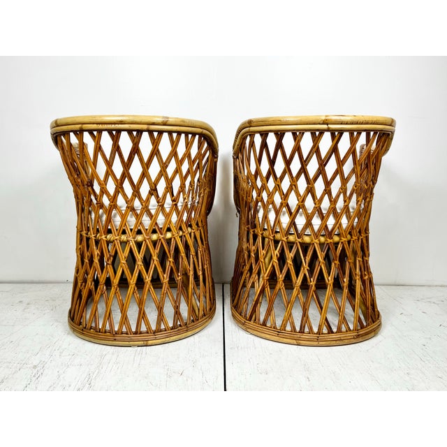 Vintage Woven Pencil Reed Rattan Accent Chairs- A Pair For Sale In Tampa - Image 6 of 12