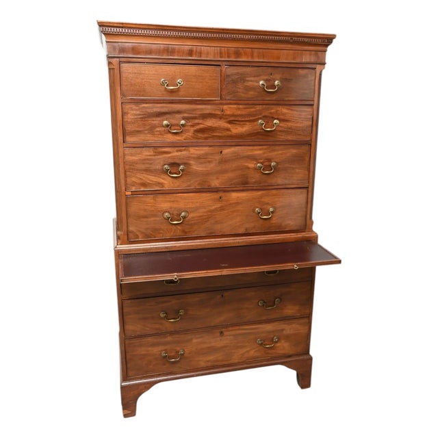 Antique Georgian English Mahogany Chest on Chest, Bracket Feet Pull Out Slide For Sale
