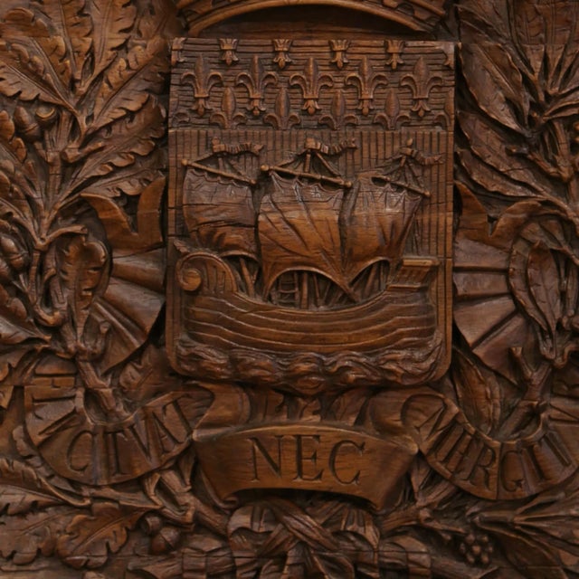 Mid 19th Century 19th Century French Carved Walnut Paris Coat of Arms Wall Plaque For Sale - Image 5 of 10
