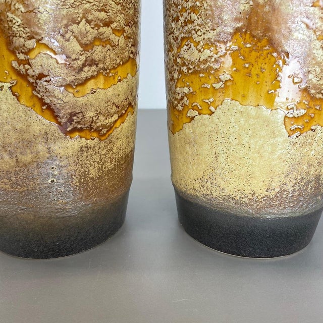 Pottery Fat Lava Desert Vases attributed to Scheurich, Germany, 1970s, Set of 2 For Sale - Image 9 of 18