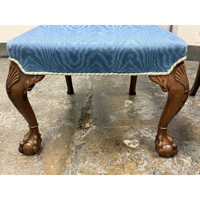 Chippendale Moiré-Patterned Fabric Side Chairs, Vintage For Sale - Image 9 of 12