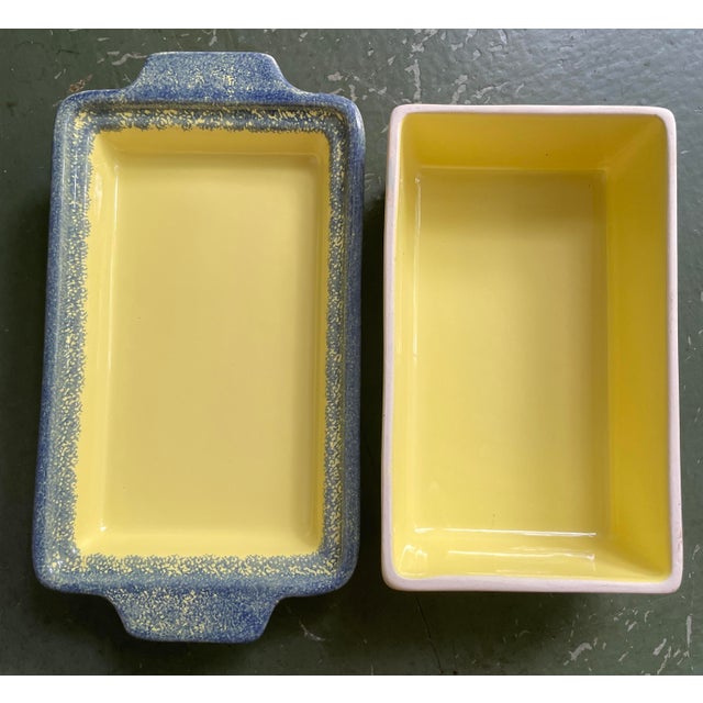 1930s 1930s Henriot Quimper French Faience Soleil Yellow Rectangular Covered Butter Dish For Sale - Image 5 of 12
