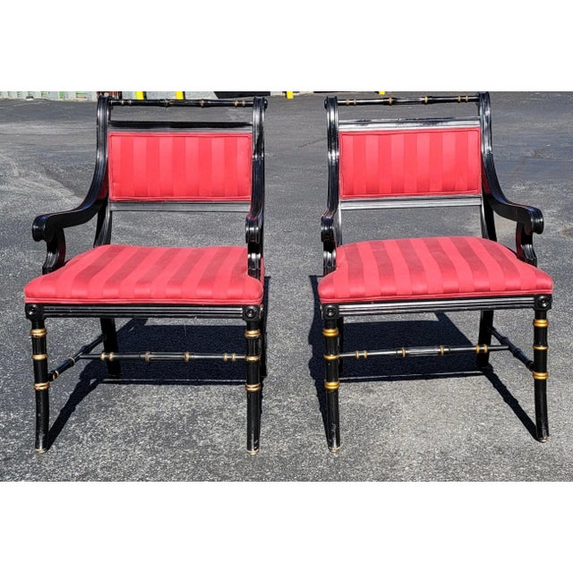 Pair of Spanish Regency Parcel Gilt and Ebonized Upholstered Armchairs For Sale - Image 12 of 12