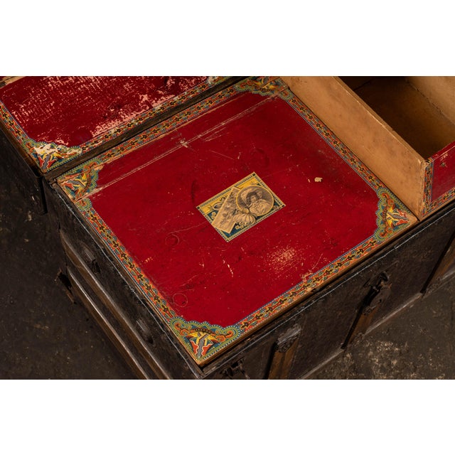 Brown 19th Century Immigrant Steamer Trunk With Decorated Interior Partitions For Sale - Image 8 of 11