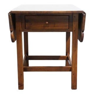 Ethan Allen Country Craftsman Solid Pine Early American Shaker Style 37" Drop Leaf Accent End Table 19-8304 - 219 Medium Brown Finish For Sale