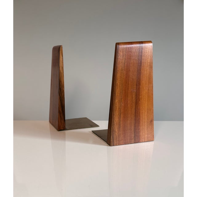 Metal Mid-Century Modern German Bookends in Walnut and Brass, 1960s, Set of 2 For Sale - Image 7 of 12