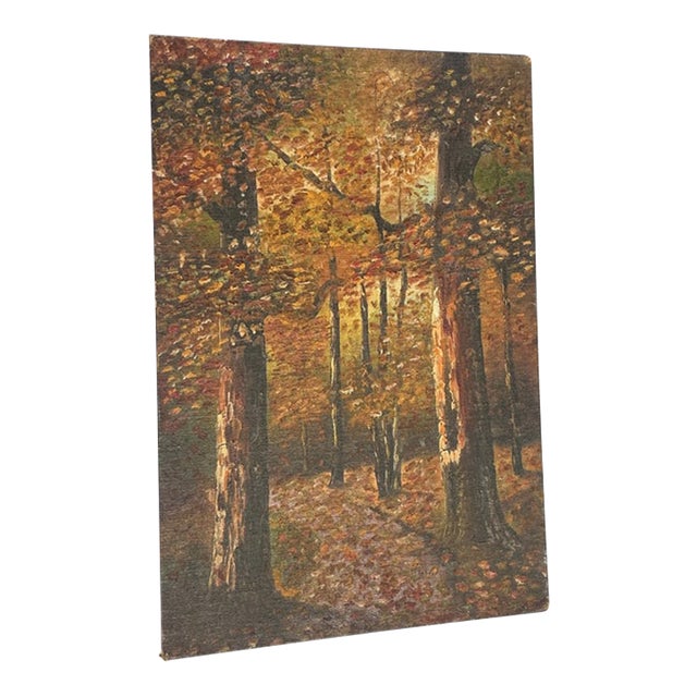 1990s Dark Fall Woods Foliage Landscape Painting on Canvas For Sale
