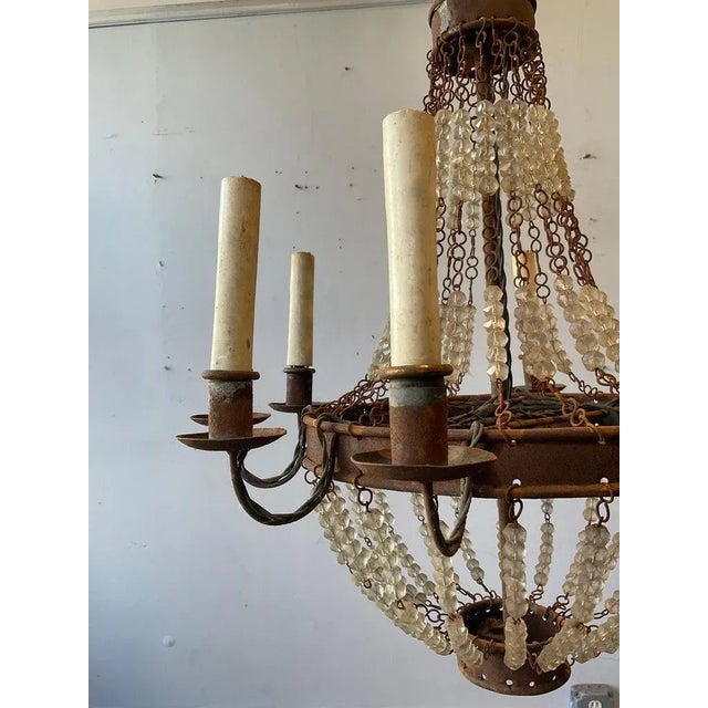 1970s French Style Beaded Rusted Metal Chandelier For Sale In New York - Image 6 of 7