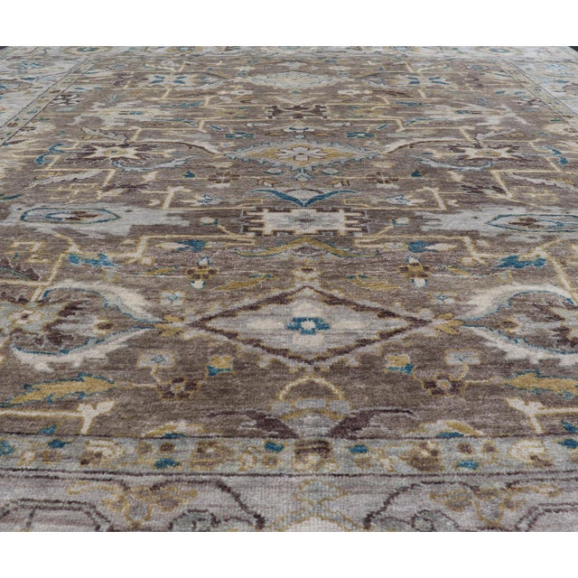 Modern Heriz Geometric Rug in Earthy Browns and Soft Blues 9'0 X 10'6 For Sale In Atlanta - Image 6 of 11