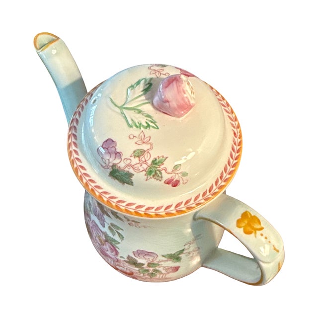 Robin's Egg Blue Vintage Adams Calyx Ware Metz English Ironstone Floral Coffee Pot For Sale - Image 8 of 12