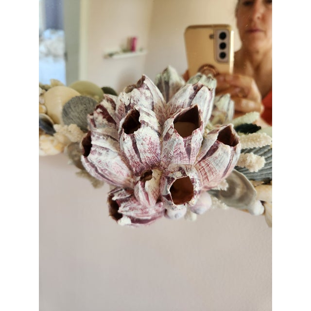Seashell Encrusted Wall Mirror, Coastal Grandma Decor, Scallop Shell Accent For Sale - Image 12 of 16