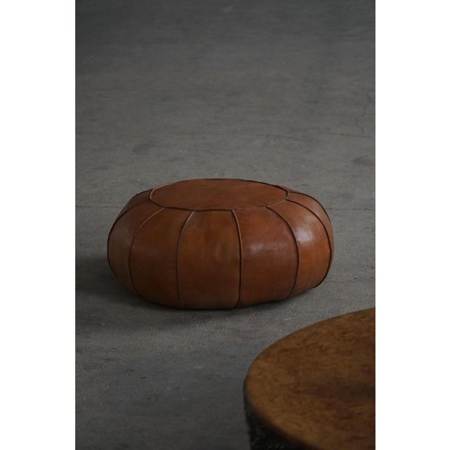 Vintage Moroccan Handmade Leather Ottoman with Rosette Detailing, 1960s For Sale - Image 12 of 16