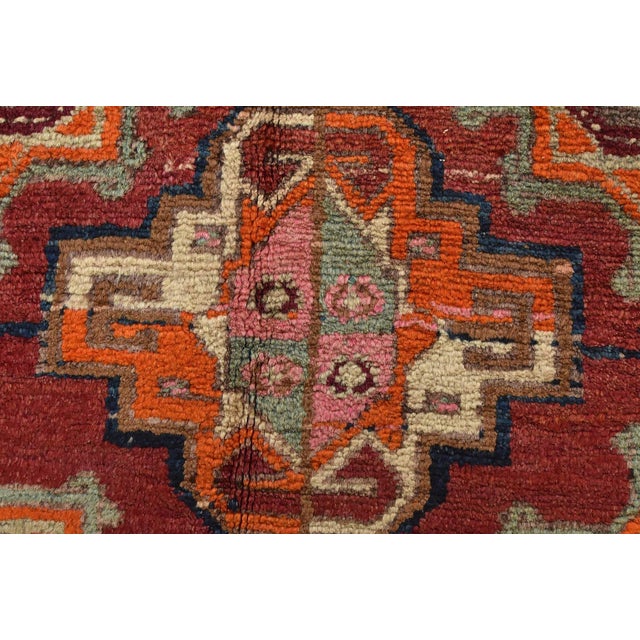 Textile Caucasian Runner 4'3'' X 10'5'' Red Wool Semi-Antique Tribal Hand-Knotted Rug For Sale - Image 7 of 14