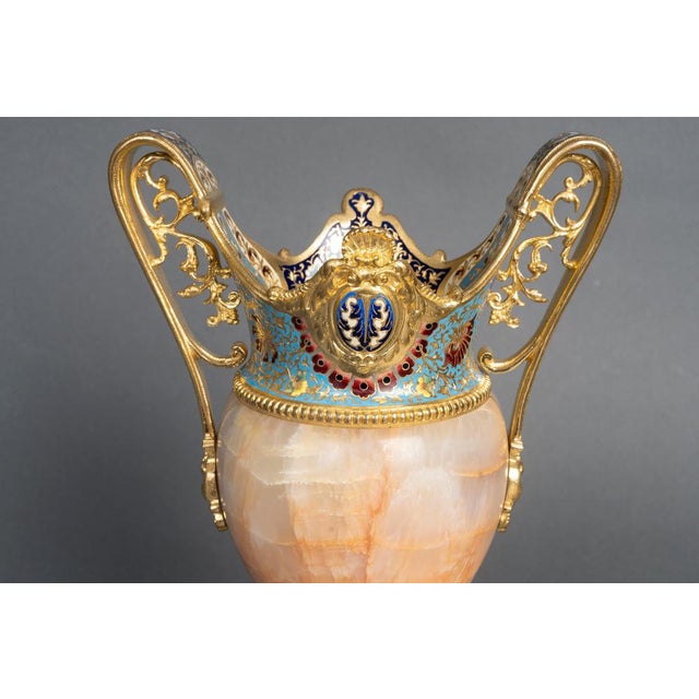 Enameled Gilt Bronze and Onyx Vase or Centerpiece, 19th Century For Sale - Image 3 of 7