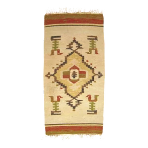 Vintage Mexican Zapotec Decorative Carpet, in Small Size w/ Stylized Bird Design