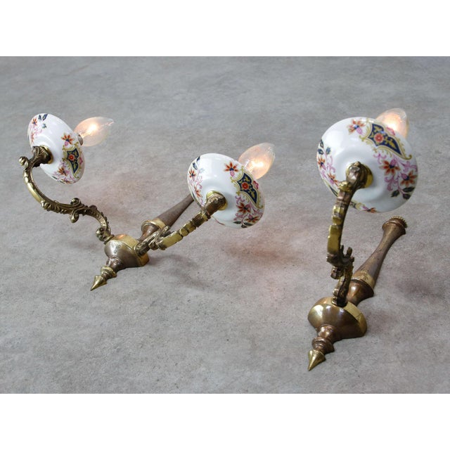 Mid-Century Italian Brass and Ceramic Sconces, Set of 2 For Sale - Image 9 of 13
