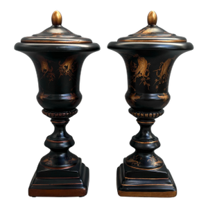 Black & Gold Vintage Decorative Urns – Set of Two