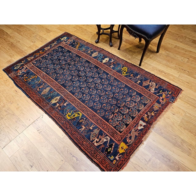 Antique Bidjar Area Rug, Handwoven Allover Paisley Pattern. Blue & Green, 4’ X 6’ For Sale - Image 13 of 16