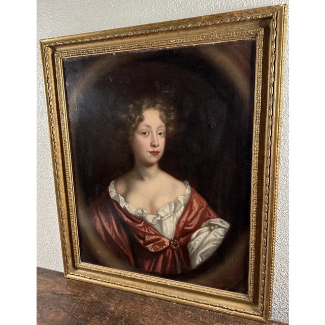 Wood Antique Michael Dahl Oil Portrait Painting English Woman 17th Century, Framed For Sale - Image 7 of 8