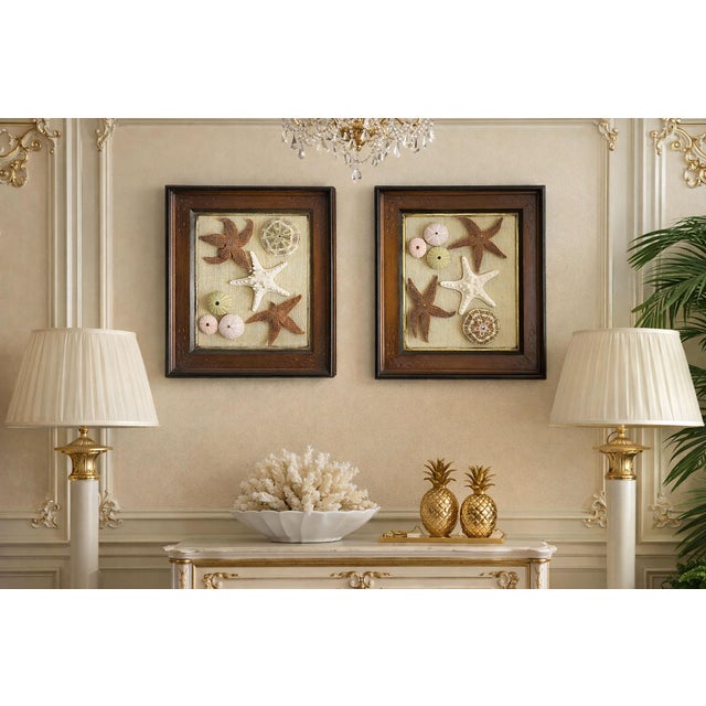 Offering an outstanding pair of Restored 1950s Coastal Art with real starfish and colored sea urchins. These beautiful...