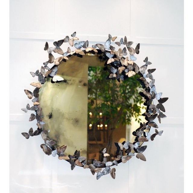 Contemporary Aged Silver Butterfly Mirror Wall Mirror For Sale - Image 3 of 8