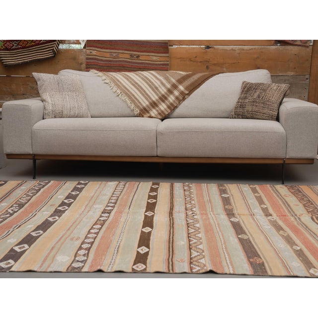 1970s Vintage Handmade Wool Cotton Beige Area Rug For Sale - Image 4 of 11