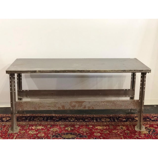 Dove Gray 1940s Industrial Steel/Metal Worktable For Sale - Image 8 of 8