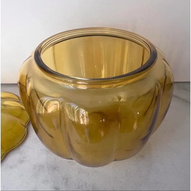 Mid-Century Modern Vintage Anchor Hocking Glass Amber Pumpkin Candy/Cookie Jar Halloween/Fall Decor For Sale - Image 3 of 5