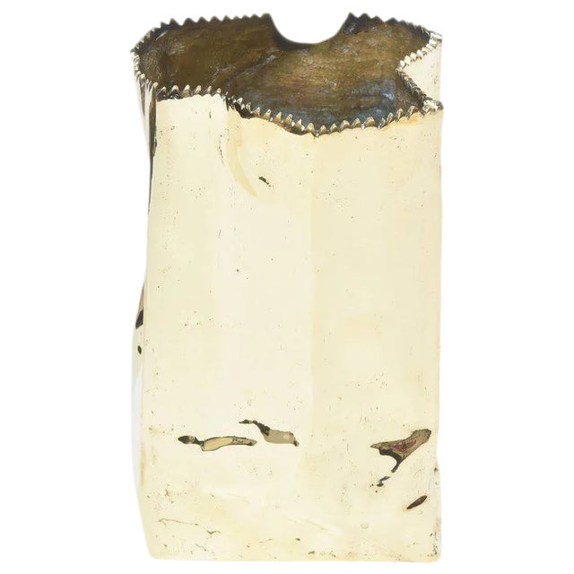 90's French Signed Limited Edition Brass Bronze Crushed Paper Bag Sculpture by Honore For Sale
