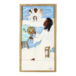 1960s Sharon Hardy (Fl), Folk Art Relief Carving of an Black Angel at an Easel For Sale