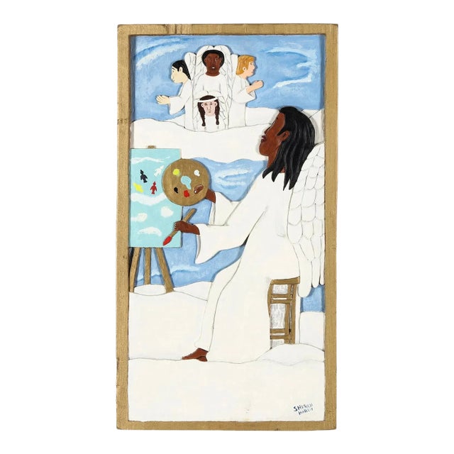 1960s Sharon Hardy (Fl), Folk Art Relief Carving of an Black Angel at an Easel For Sale