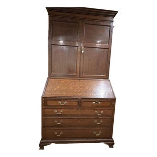 Antique Arts & Crafts Slant-Front Secretary Desk With Upper Cabinet, Circa 1900 For Sale