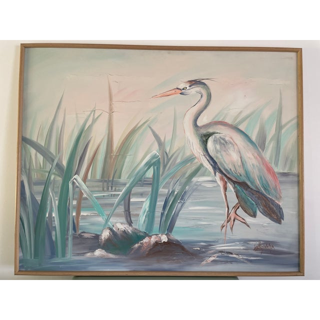 Lee Reynolds 1960s Lee Reynolds Tropical Palm Beach Regency Birds Postmodern Painting For Sale - Image 4 of 7
