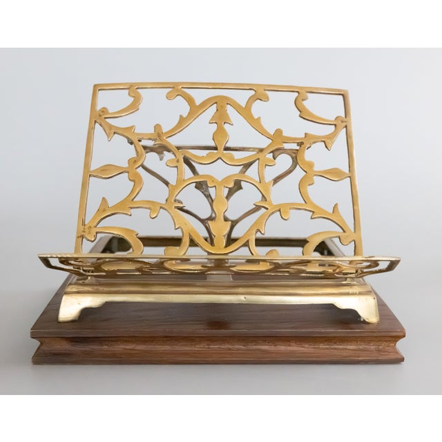 A fine vintage English oak and brass table top folding lectern with hinged prop / book stand / art display / easel, circa...