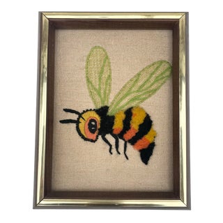1970s Boho Framed Embroidered Bumble Bee For Sale