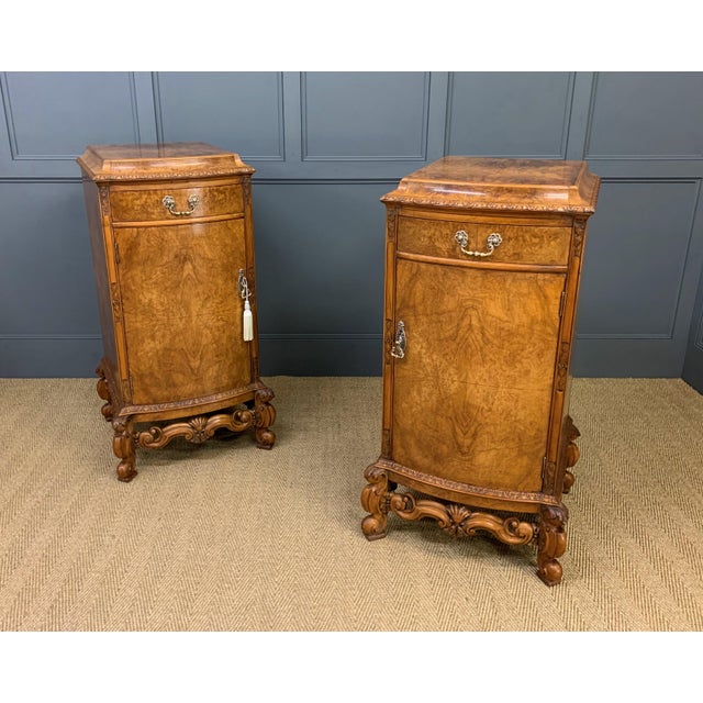Tall Burr Walnut Pedestal Cupboards, 1910, Set of 2 For Sale - Image 6 of 18