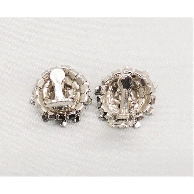 1950s Vintage 1950s Signed Kramer Faux-Sapphire & Clear Rhinestone Clip Earrings - 2 Pieces For Sale - Image 5 of 10