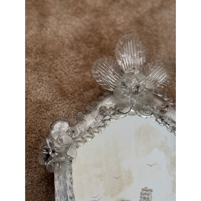 Metal Venetian Mirrors in Murano Glass Deco and Candleholders, Italy, 1940s, Set of 2 For Sale - Image 7 of 14
