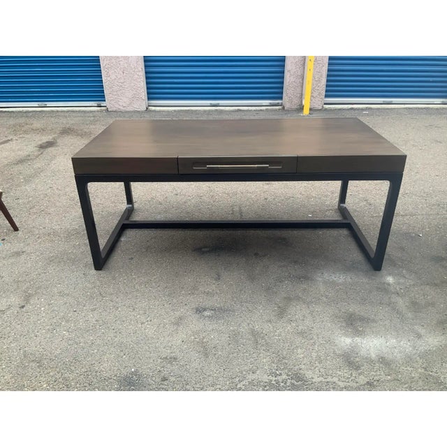 Modern custom made elegant/modern desk. Sleek lines. Solid walnut top and solid quarter sawn oak base. Desk has 1 drawer....