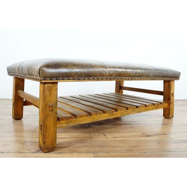 Pottery Barn Caden Leather Upholstered Ottoman Chairish
