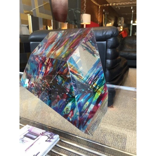 Modern Lucite "Diamond" Sculpture with Infused Colors For Sale - Image 3 of 13