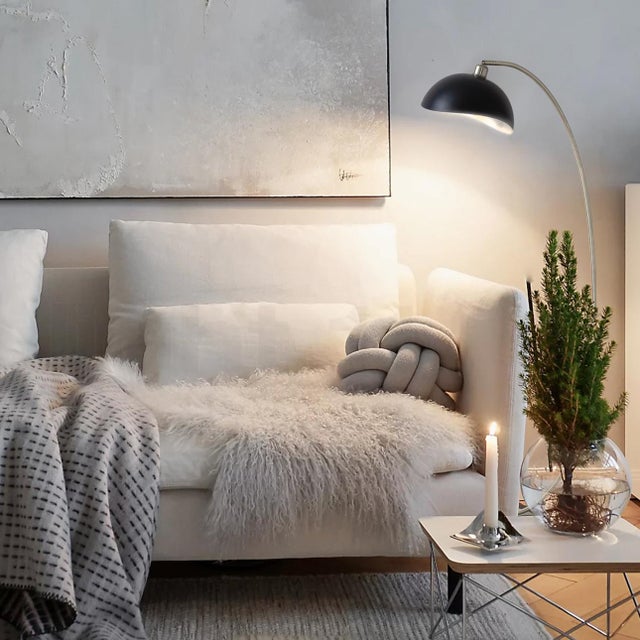 Mid-Century Modern Luna Bella Chairside Arc Floor Lamp - Black & Silver-Leaf Shade, Antique Nickel, Black Marble Base, Foot Dimmer For Sale - Image 3 of 15
