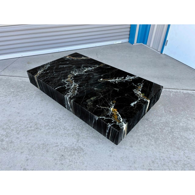 1970s Italian Black Faux Marble Floating Coffee Table Designed by Willy Rizzo For Sale - Image 9 of 12