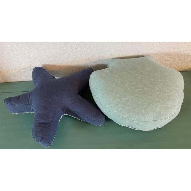 Textile Beaded Seashell and Starfish Pillows, Set of 2 For Sale - Image 7 of 15