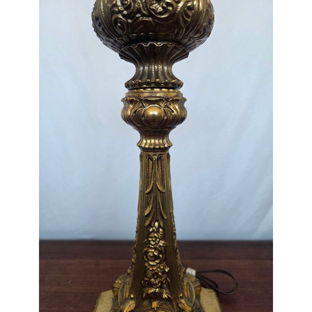 1950s Mid-Century Rococo Revival Solid Brass Table Lamp For Sale In Tampa - Image 6 of 7