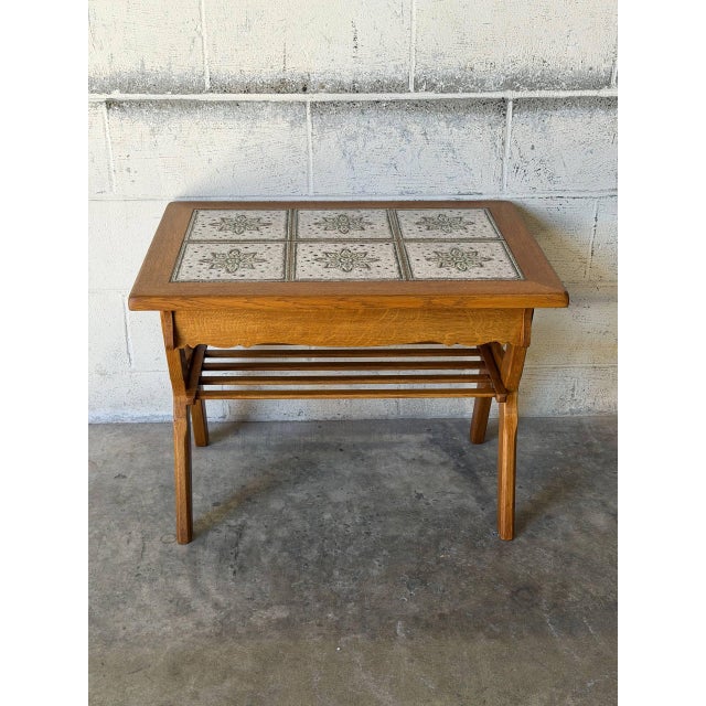 Oak Tiled Top Coffee Table With Lower Slatted Shelf Vintage Mid-Century Modern 1970s For Sale - Image 10 of 11