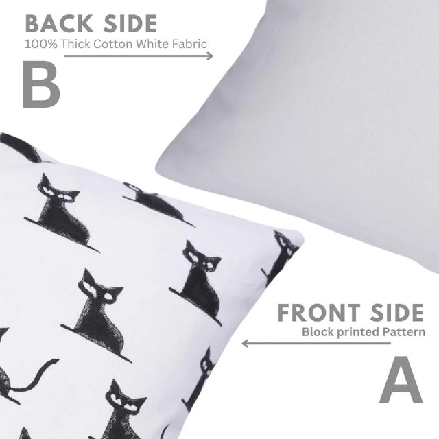 Not Yet Made - Made To Order Fabdivine Handmade Block Print Halloween Cushion Cover Spooky Cat Design, Festive Décor Size-24x24 For Sale - Image 5 of 6