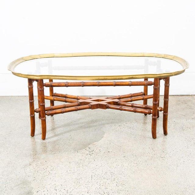 Mid-Century Modern 1960s Mid Century Modern Cocktail Table Coffee Side End Glass Brass Gold Bamboo For Sale - Image 3 of 11