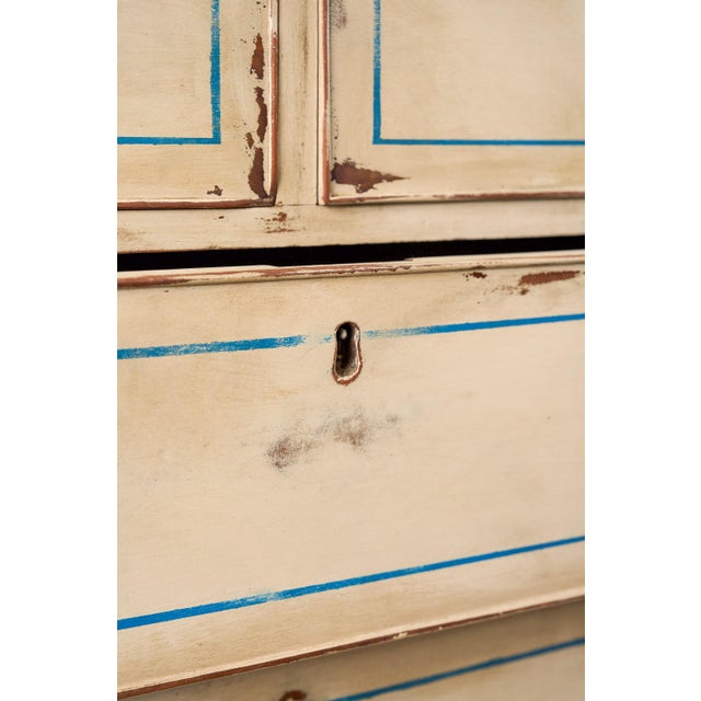 19th Century Victorian Two Over Three Painted Pine Chest With Blue Accents For Sale - Image 10 of 13